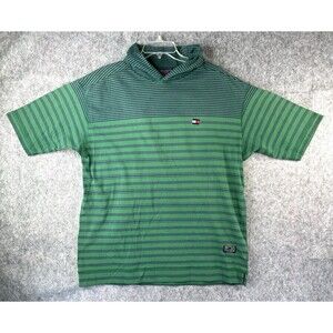 Vintage Tommy Hilfiger Shirt Men's Size XL Green Striped Hooded Short Sleeves
